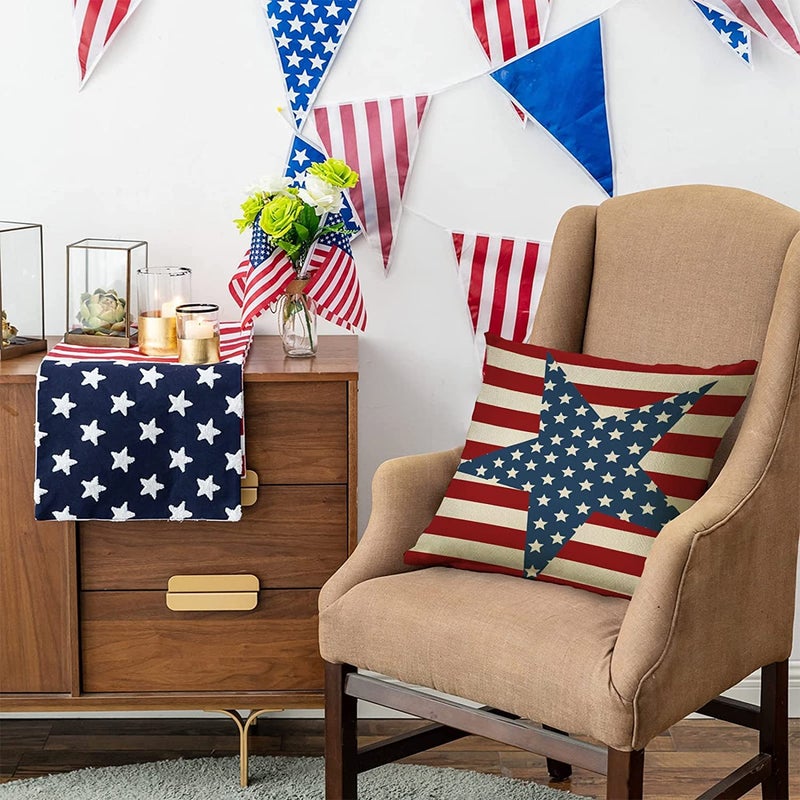 FBCOO July 4th Patriotic Farmhouse Decorative Throw Pillow Case Vintage American Flag Decoration Star Independence Day Sign Cushion Cover Home Decor 18 x 18 Inch Cotton Linen for Sofa Couch - Image 5